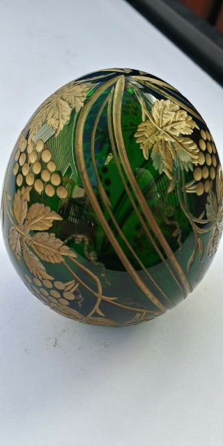 Vintage Russian Faberge St Petersburg Emerald Green Glass Egg
