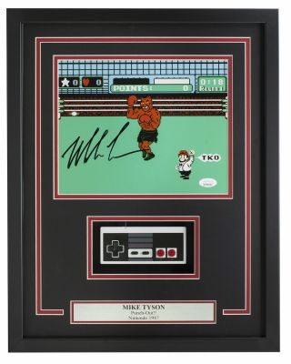 Mike Tyson Signed In Black 8x10 Framed Punch Out Photo W/controller Jsa Itp
