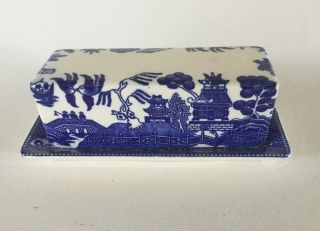 Vintage Japan Blue Willow Ceramic 1/4 Lb Covered Butter Dish Rectangular 1950s