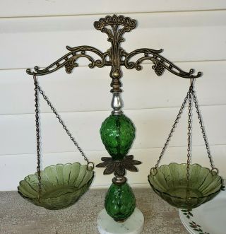 Vintage Brass Scales Of Justice Italian Marble Base Glass Bowls