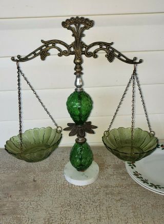 Vintage Brass Scales of Justice Italian Marble Base Glass Bowls 2