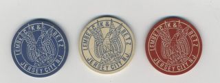 3 Vintage Beer Advertising Poker Chip From Jersey City,  Nj - Red,  White And Blue