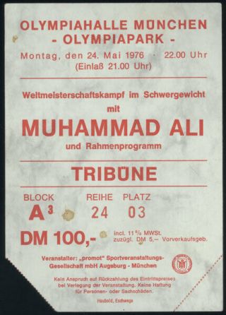 Muhammad Ali - Richard Dunn Stubless On Site Ticket (1976)