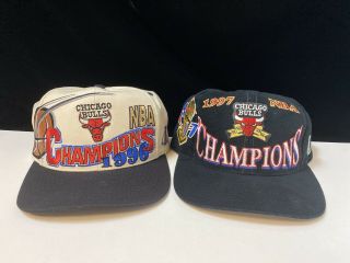 Vintage Chicago Bulls 1996 And 1997 Championship Snapback Hats Logo Athletic