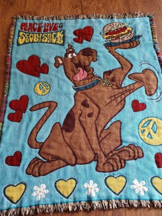Vintage Scooby Doo Throw Blanket Cartoon Network Hanna Barbara Peace & Love 1999