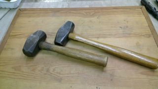 Yeas1207 2 Vintage Warren - Teed 3 Lb Sledge Hammer Mallet Wood Handle
