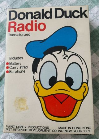 Vintage Walt Disney Donald Duck AM Transistor Radio Still in Orig Box 3