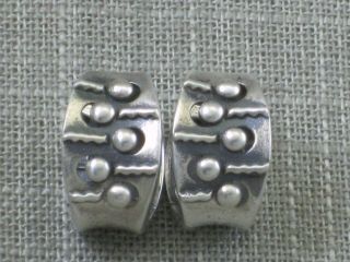 Vintage Sterling Silver Huggie Hoop Earrings Modernist Abstract 925 Brutalist