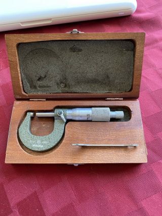 Vintage Mitutoyo Micrometer No.  103 - 260 0 - 1 ".  0001 ",  Carbide Tipped Wood Case
