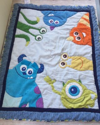 Vintage Disney Baby Monsters Inc Blanket Sulley Quilt Toddler Kids 35” X 43”