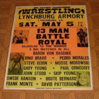 Mid Atlantic Wrestling Poster Baron Von Raschke John Studd Battle Royal 1979 Va