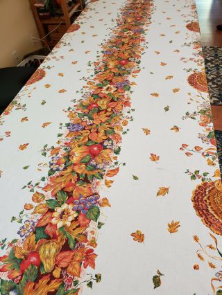 Vintage Thanksgiving Tablecloth Fall Harvest Pumpkins Turkeys Long 118 " X 60 "