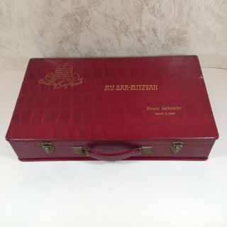 Vintage 1960 Bar Mitzvah Box For Slide Storage Personalized Red W Gold Lettering
