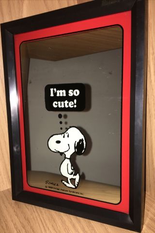 Vintage Snoopy Framed Mirror Picture “i’m So Cute” Schultz.  1958 United Feature