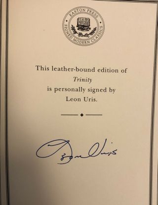 Signed By Leon Uris - Leon Uris Trinity - 1st Ed.  (1999) Leather Easton Press