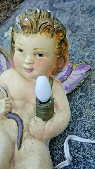 Antique /Vintage Religious guardian angel Statue - Chalkware wall lamp rare 12 