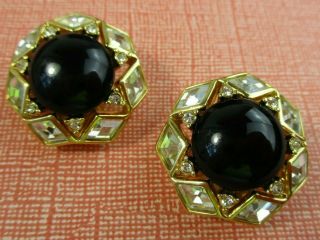 Signed Authentic Christian Dior Rhinestone Clip Back Vintage Earrings