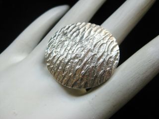 Big Vintage Sterling Silver Modernist Textured Round Disc Ring Size 7.  5