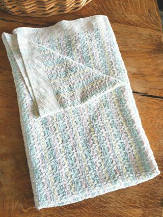 Vintage Beacon Cotton Baby Blanket Pastel Woven Knit Waffle Weave Wpl 1675
