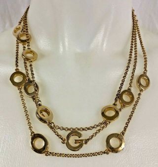 Vintage Givenchy Gold Tone Metal Multi - Chain Logo Necklace