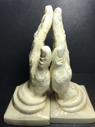 Vintage Pair Heavy Metal Praying Hands Bookends Prayer Religious Decor 8.  5” Tall