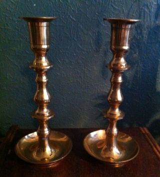 Brass Candlestick Taper Holders Set 2 Vintage 9 1/4 " Tall