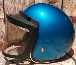Vintage Javelin Blue Motorcycle Helmet Size L/xl Open Face W Bubble Shield