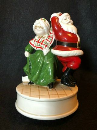 Vintage Otagiri Dancing Santa & Mrs.  Claus Music Box - Plays Jingle Bell Rocks