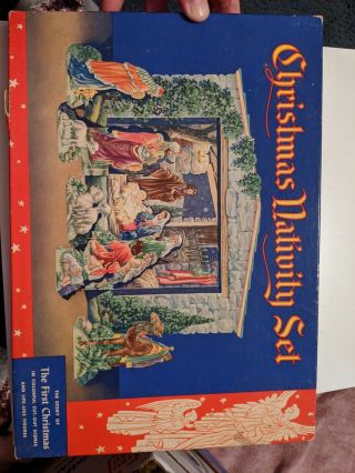 Vintage Christmas Nativity Set In Colorful Cut - Out Scenes And Life - Like Figures