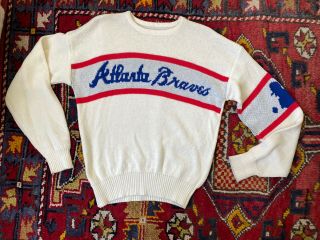 Cliff Engle Vintage Mlb Atlanta Braves Knit Sweater Crewneck Usa Made 80’s Sz L