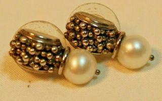 Vintag Michael Dawkins 925 Sterling Silver 14kt Gold Pearl Starry Night Earrings