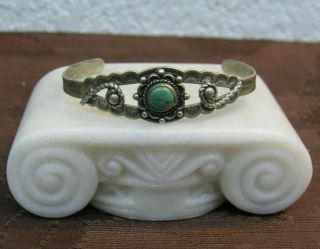 Vtg.  Old Pawn Harvey Era Navajo Green Turquoise Sterling Silver Cuff Bracelet Mh