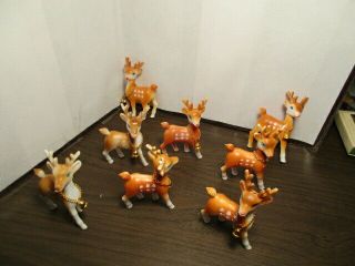 8 Vintage Plastic Blow Mold Reindeer With Bell - Christmas Decoration