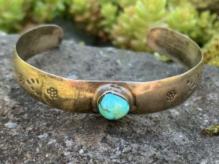Vtg Turquoise Sterling Silver Native Southwestern Navajo Cuff Bracelet Stamped