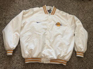 Vtg Nike Team Mens Xxl Los Angeles Lakers Satin Insulated Jacket Button Down Euc