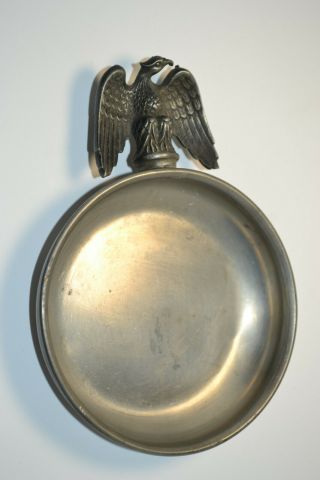 Vintage Americana Pewter Porringer Bowl Dish Decorative Eagle Handle