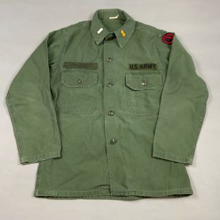 Vintage 60s 1964 Vietnam War Era Us Army Green Cotton Fatigue Shirt Badged Sz Sm