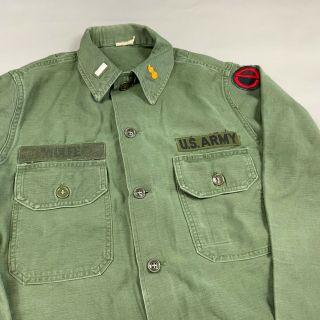 Vintage 60s 1964 Vietnam War Era US Army Green Cotton Fatigue Shirt Badged Sz Sm 2