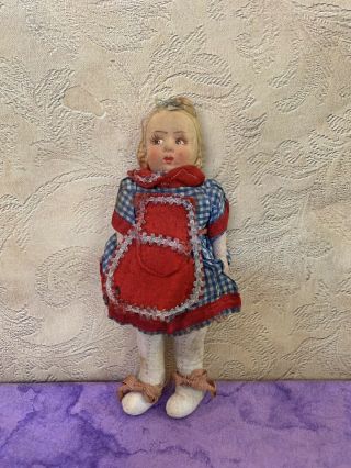 Vintage Old Lenci Doll Cloth Rag Fabric Italian Ethnic Felt Face Hand Painted 9 "