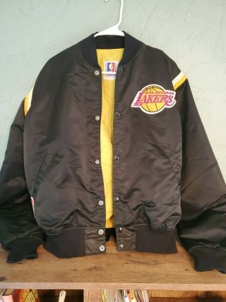 Vintage Los Angeles Lakers Starter Satin Bomber Jacket Size L Nba Basketball