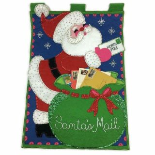Vintage Santas Mail Christmas Card Holder Felt Sequins Hand Made 1976