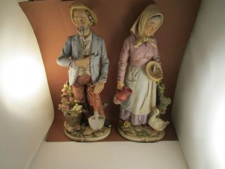 Vintage Old Man & Woman Farmer Peasant Porcelain 13 " Statues Figurines