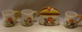 Vintage 4 Pc.  Sears Merry Mushroom 3 Cups Napkin Holder