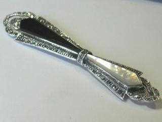 Vtg Sterling Silver Onyx Mop Marcasites Deco Style 4 " Long Bar Pin 17.  4g