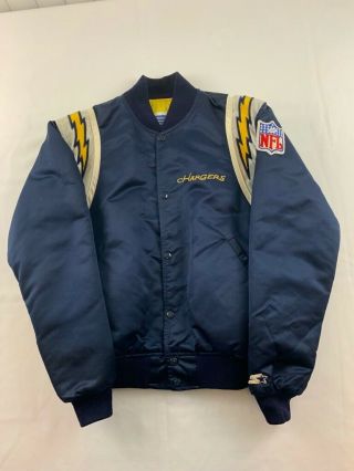 La Chargers Vintage Satin Starter Varsity Jacket Mens M Blue Snap Button 80s 90s