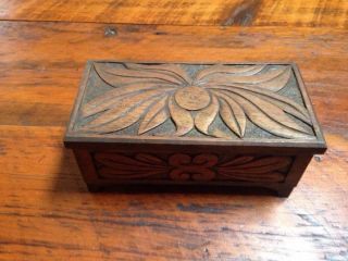 Vintage Carved Sun Handmade Polished Wood Decorative Jewelry Trinket Storage Box