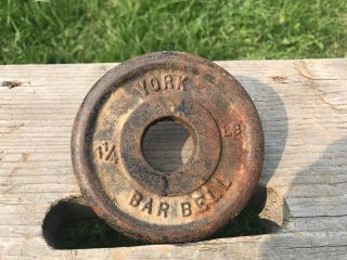 Rare York Vintage Standard 1 X 1 1/4 Lb Weight Plate Dumbell Barbell Iron