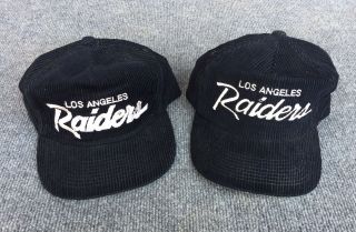 (2) Vintage Los Angeles La Raiders Script Corduroy The Cord Hats Caps
