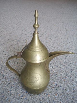 Vintage Islamic Arabic Brass Dallah Coffee Tea Pot 9” Tall Middle Eastern