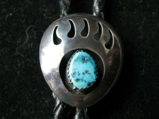 Vintage Shadow Box Bear Paw Bolo Tie Sterling Silver And Turquoise